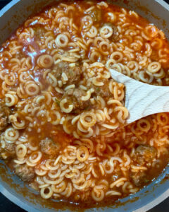 homemade spaghetti o's with beef meatballs
