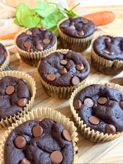 Chocolate chip muffins in paper liners