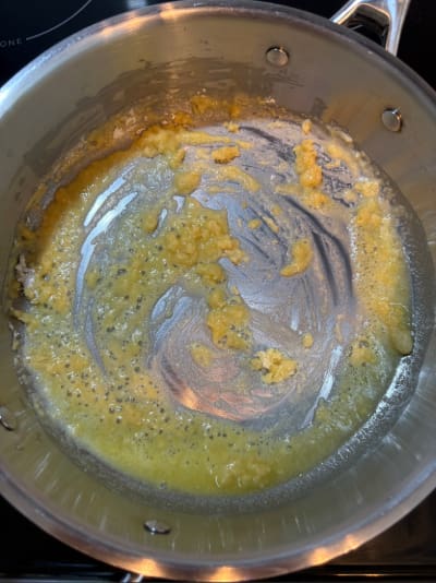 Pan of melted butter and browned bits